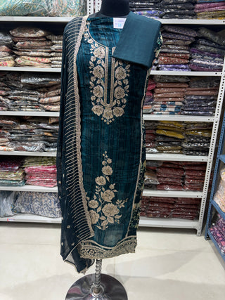 Blue Soft Organza Party Wear Designer Suit fabric with pure chiffon dupatta