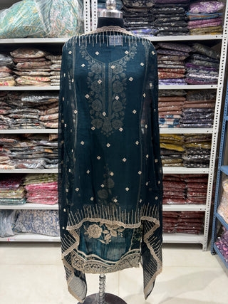 Blue Soft Organza Party Wear Designer Suit fabric with pure chiffon dupatta