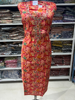 Rani color (Hot Pink) Modal Silk Party Wear suit with neck embroidery