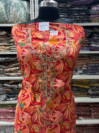 Rani color (Hot Pink) Modal Silk Party Wear suit with neck embroidery