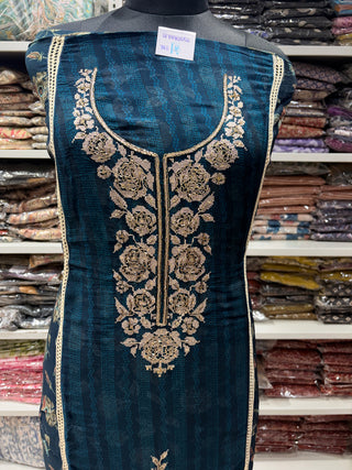Blue Soft Organza Party Wear Designer Suit fabric with pure chiffon dupatta