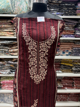 Maroon Soft Organza Party Wear Designer Suit fabric with pure chiffon dupatta
