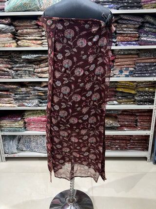 Maroon Soft Organza Party Wear Designer Suit fabric with pure chiffon dupatta