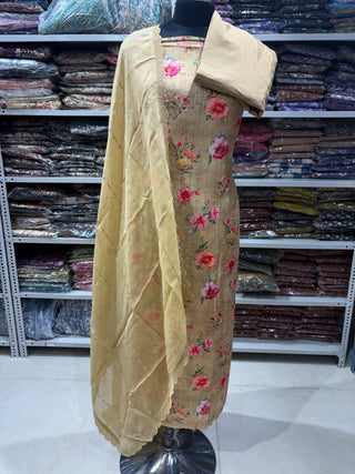Pure Muslin Suit with digital print and sequin work organza dupatta (With Extra Lining Included)