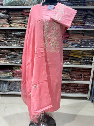 Pink Cotton  Party Wear Suit & Chanderi Dupatta
