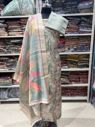 Muslin Party Wear Suit Fabric with printed muslin dupatta