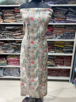 Muslin Party Wear Suit Fabric with printed muslin dupatta