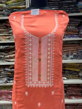 Peach Modal Cotton Party Wear Suit with embroidery and organic organza dupatta