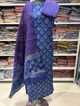 Handblock Cotton Suit Material with Cotton Dupatta