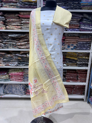 Yellow Boti Embroidery Linen Office Wear Suit