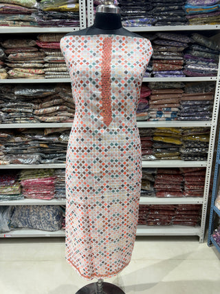 Off White Linen Digital Print Mirror Work Party Wear Suit