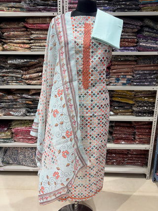 Blue Linen Digital Print Mirror Work Party Wear Suit