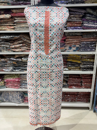 Blue Linen Digital Print Mirror Work Party Wear Suit