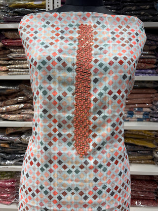 Blue Linen Digital Print Mirror Work Party Wear Suit