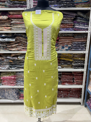 Light Green Modal Cotton Party Wear Suit with embroidery and organic organza dupatta