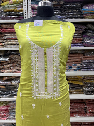 Light Green Modal Cotton Party Wear Suit with embroidery and organic organza dupatta