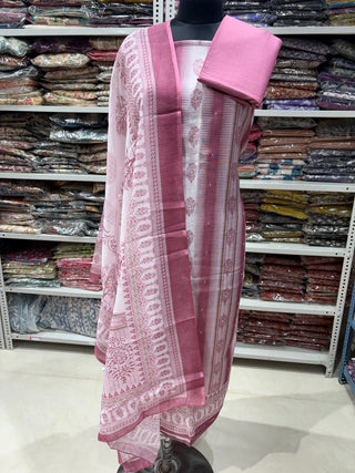 Mauve Digital & Bead Work Linen Office Wear Suit