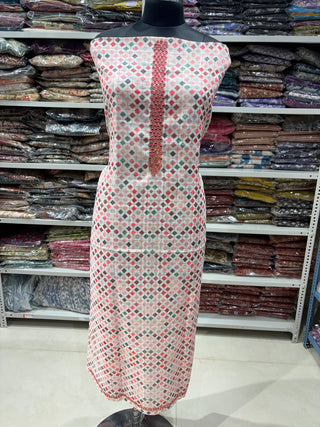 Cream Linen Digital Print Mirror Work Party Wear Suit