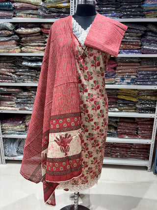 Cotton Handloom Office Wear Suit with lace on neck