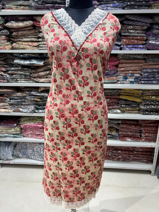 Cotton Handloom Office Wear Suit with lace on neck