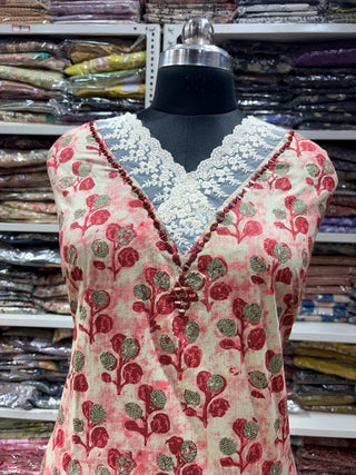 Cotton Handloom Office Wear Suit with lace on neck