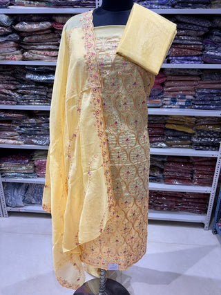 Yellow Party Wear Chanderi Suit fabric and dupatta