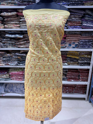 Yellow Party Wear Chanderi Suit fabric and dupatta