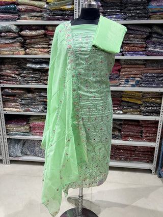 Light Green Party Wear Chanderi Suit fabric and dupatta