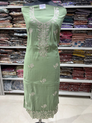 Green Party Wear Suit with embroidery and organic organza dupatta