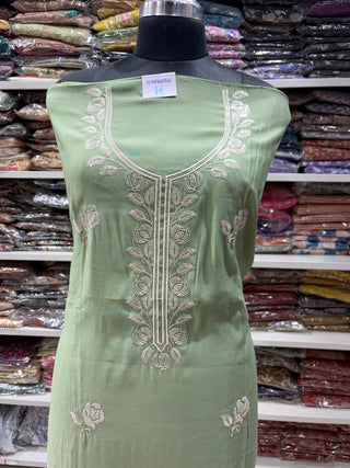 Green Party Wear Suit with embroidery and organic organza dupatta