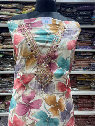Mauve Muslin Office Wear Designer Suit fabric with muslin dupatta