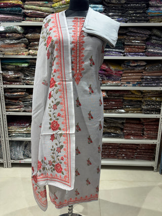 Grey Linen Digital Floral Print Office Wear Suit