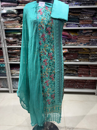 Crepe Party Wear Suit Fabric with Chiffon dupatta