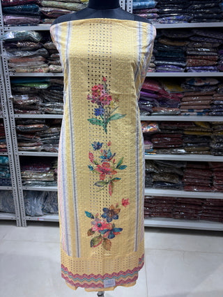 Yellow Office Wear Suit fabric with chiffon dupatta