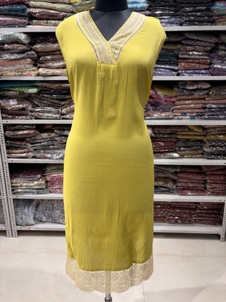 Green Party Wear Designer Suit fabric with lace work on bottom