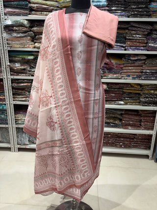 Brown Linen Digital Print Elegant Office Wear Suit