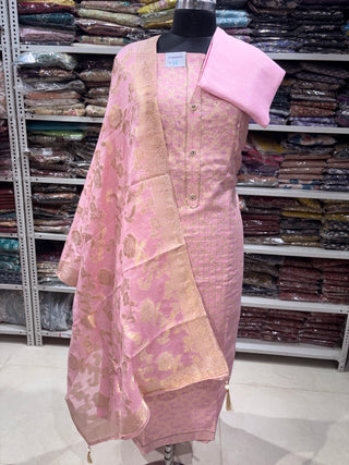Pink Party Wear Banarasi silk Suit Fabric and silk dupatta