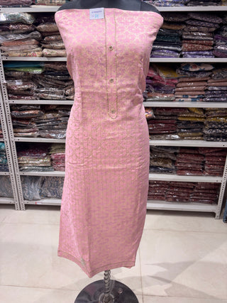 Pink Party Wear Banarasi silk Suit Fabric and silk dupatta