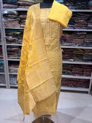 Yellow Party Wear Banarasi silk Suit Fabric and silk dupatta