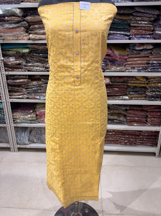 Yellow Party Wear Banarasi silk Suit Fabric and silk dupatta