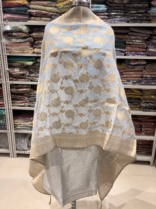 Gray Party Wear Banarasi silk Suit Fabric and silk dupatta