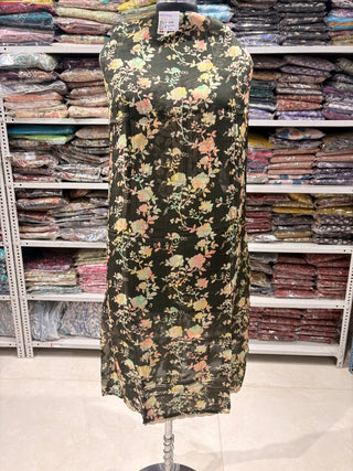 Green soft Organza Party Wear Designer Suit fabric with pure chiffon dupatta