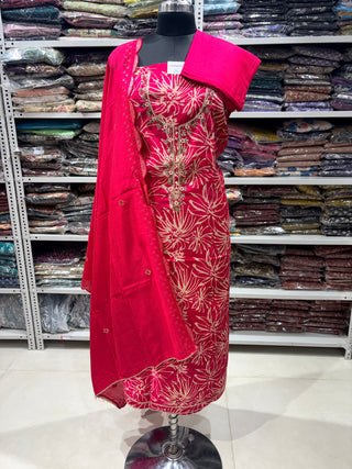 Rani Modal Silk Party Wear suit with neck embroidery