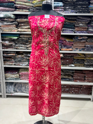Rani Modal Silk Party Wear suit with neck embroidery