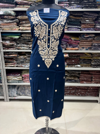 Navy Blue Party Wear Suit with embroidery and organic organza dupatta