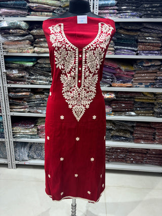 Maroon Office Wear Suit fabric with organic organza Dupatta