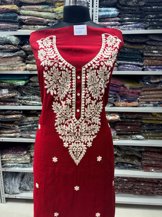 Maroon Office Wear Suit fabric with organic organza Dupatta
