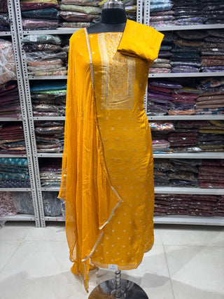 Dola Silk Party Wear Designer Suit fabric with Chiffon dupatta