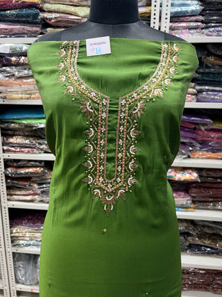 Green Party Wear Suit with Neck embroidery and silk dupatta