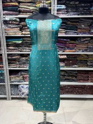 Sea Green Color Party Wear Dola Silk Suit Fabric with Banarasi Dupatta